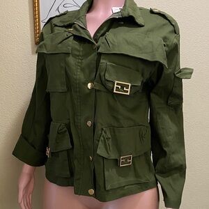 Olive Utility Jacket with Gold Accents